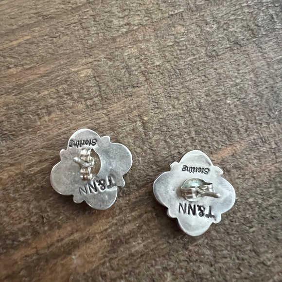 Native American sterling silver and stone stud earrings - Picture 2 of 3